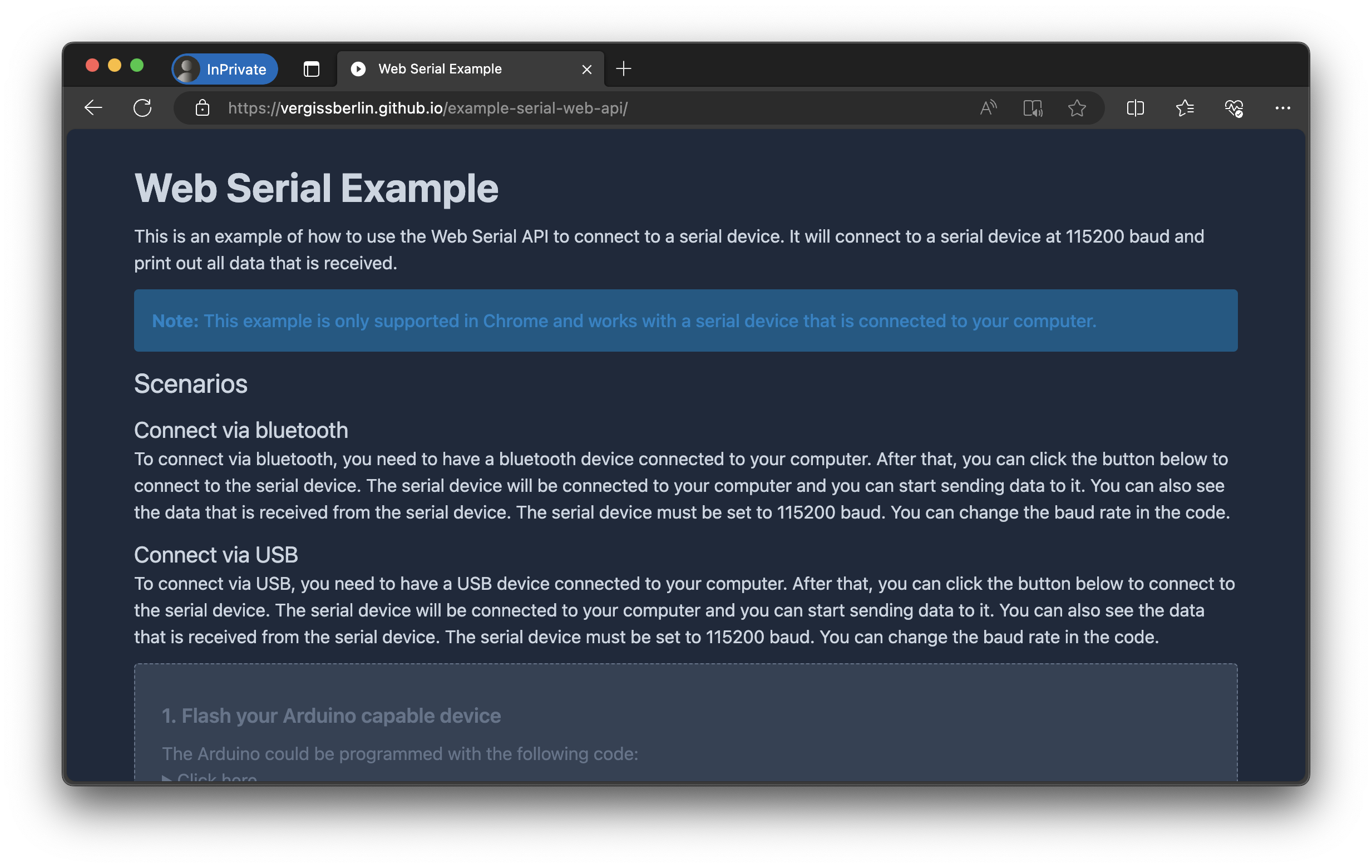 Example page to show how to work with web serial